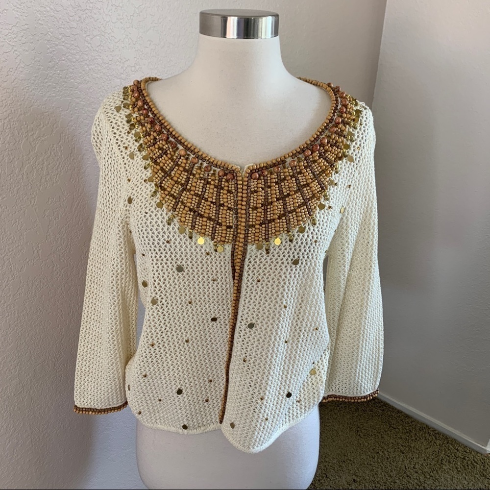 Just B Open Knit Open Style Beaded Cardigan Large